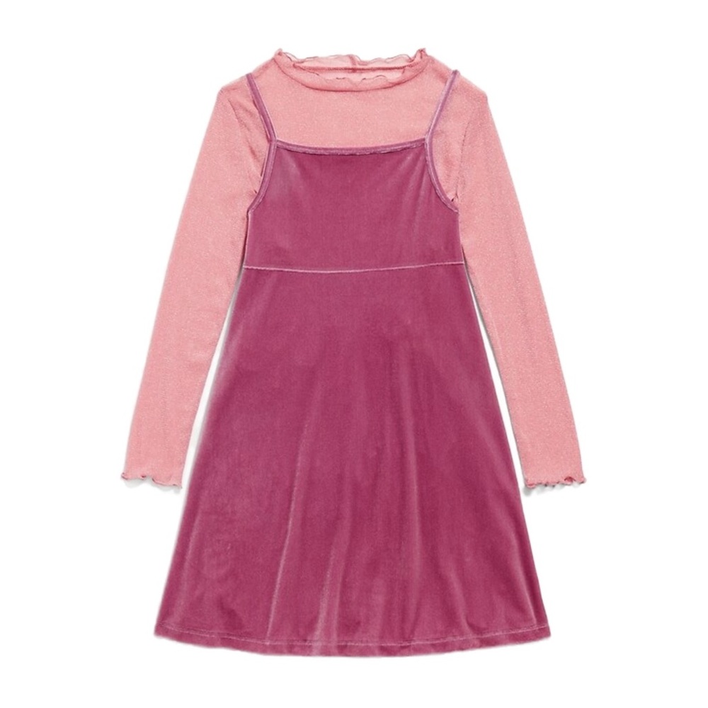 Old Navy Pink Velvet Cami Dress & Metallic Shimmer Top Outfit Girls 8